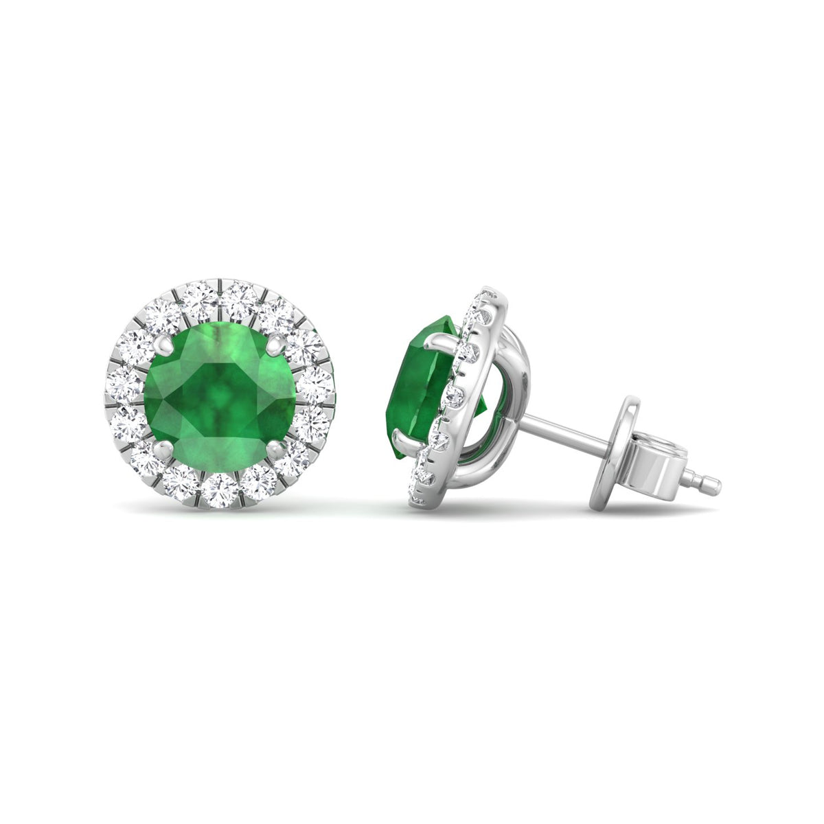 Safo - Round Cut Emerald & Diamond Halo Earrings - Gem Jewelers Co