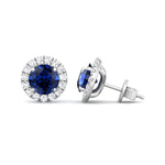 Tiber - Round Cut Blue Sapphire & Diamond Halo Earrings - Gem Jewelers Co
