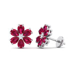 Otta - Pear Shaped Ruby & Diamond Cluster Earrings - Gem Jewelers Co