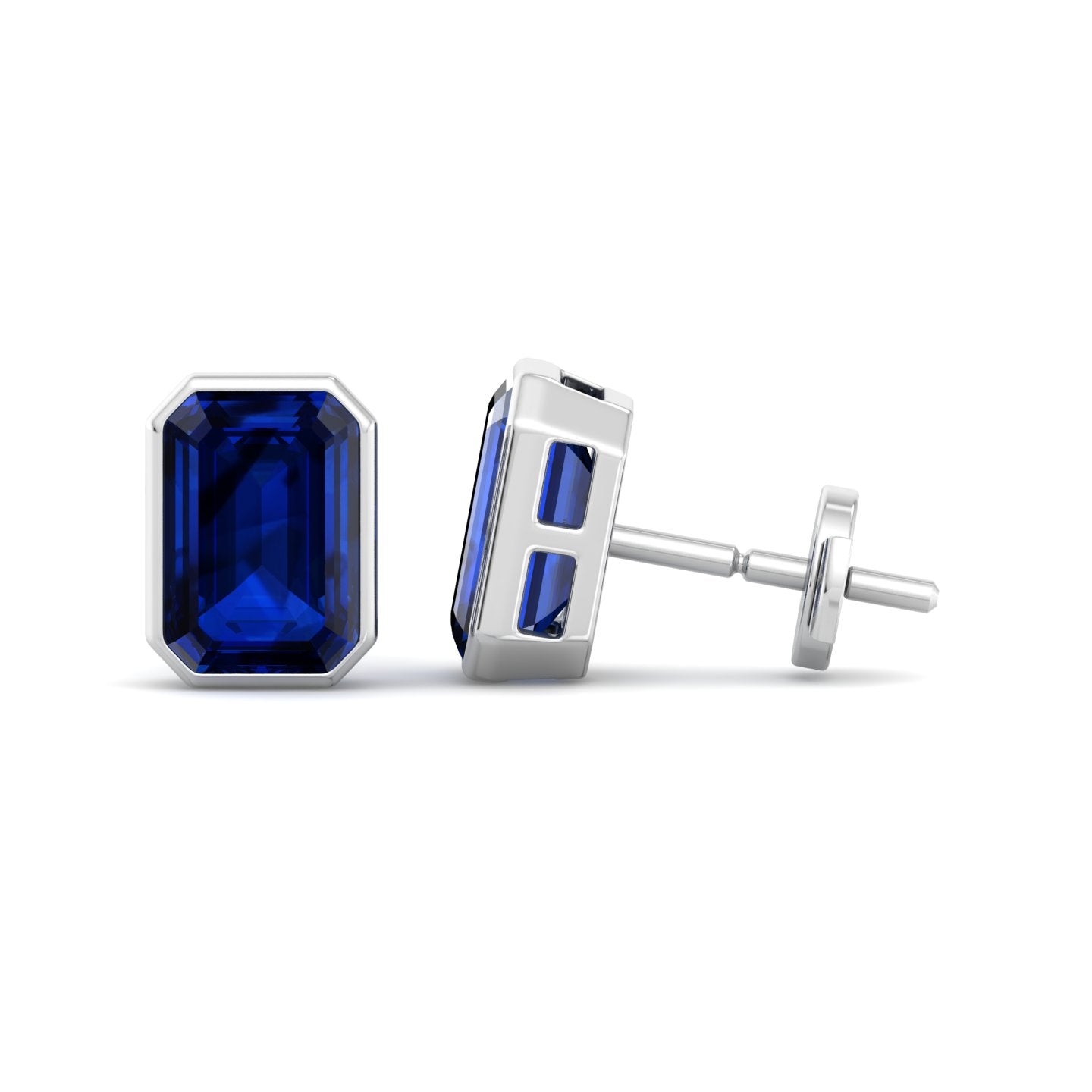 Cubo - Emerald Cut Sapphire Bezel Set Earrings - Gem Jewelers Co