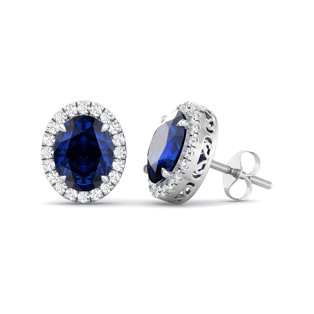 Acqua - Oval Cut Sapphire and Diamond Halo Earrings - Gem Jewelers Co