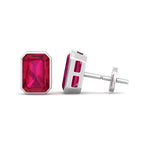 Cilie - Emerald Cut Ruby Bezel Set Earrings - Gem Jewelers Co
