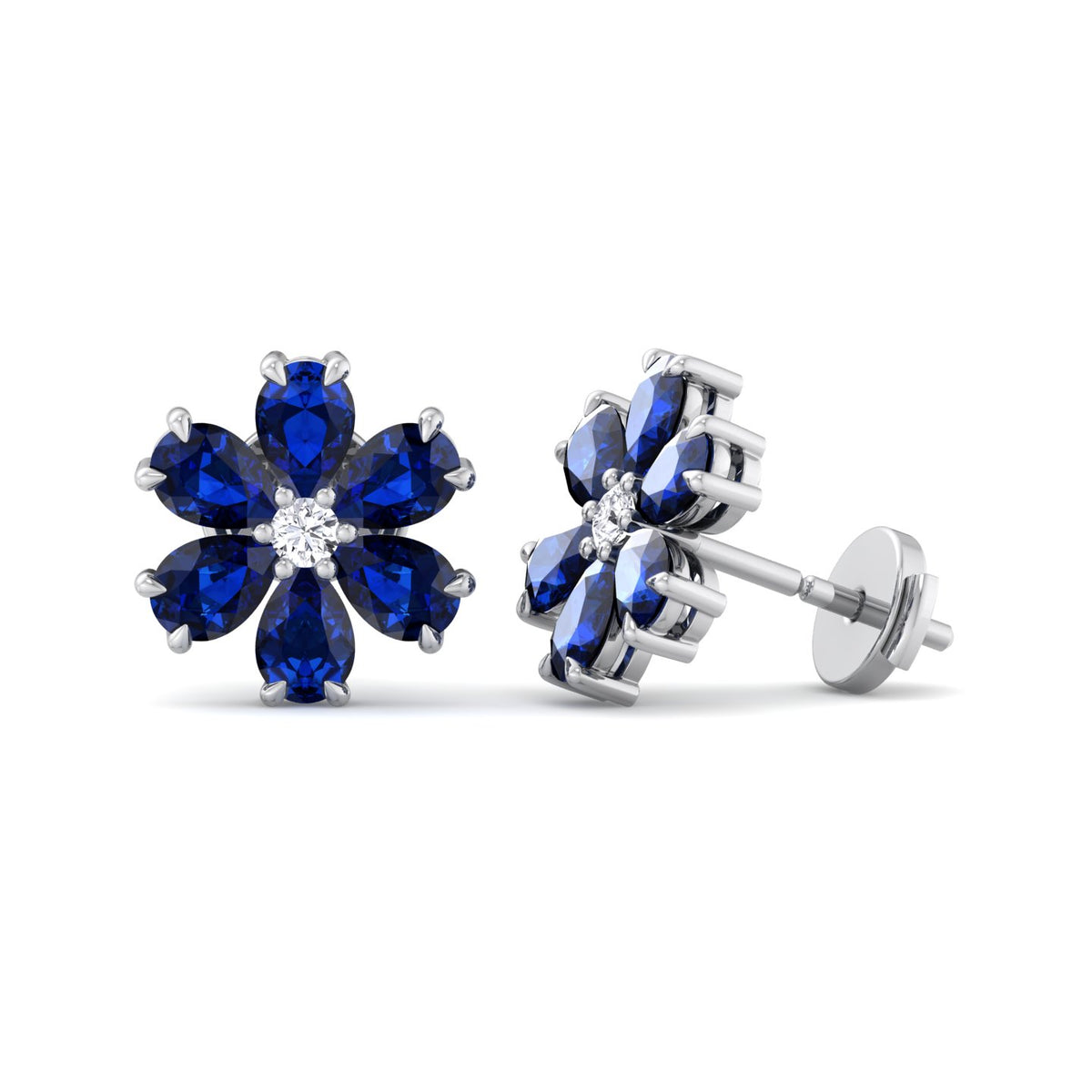 Fiore - Pear Shaped Sapphire & Diamond Cluster Earrings - Gem Jewelers Co