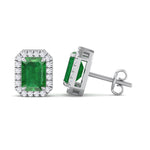 Genio - Emerald Cut Green Emerald Diamond Halo Earrings - Gem Jewelers Co