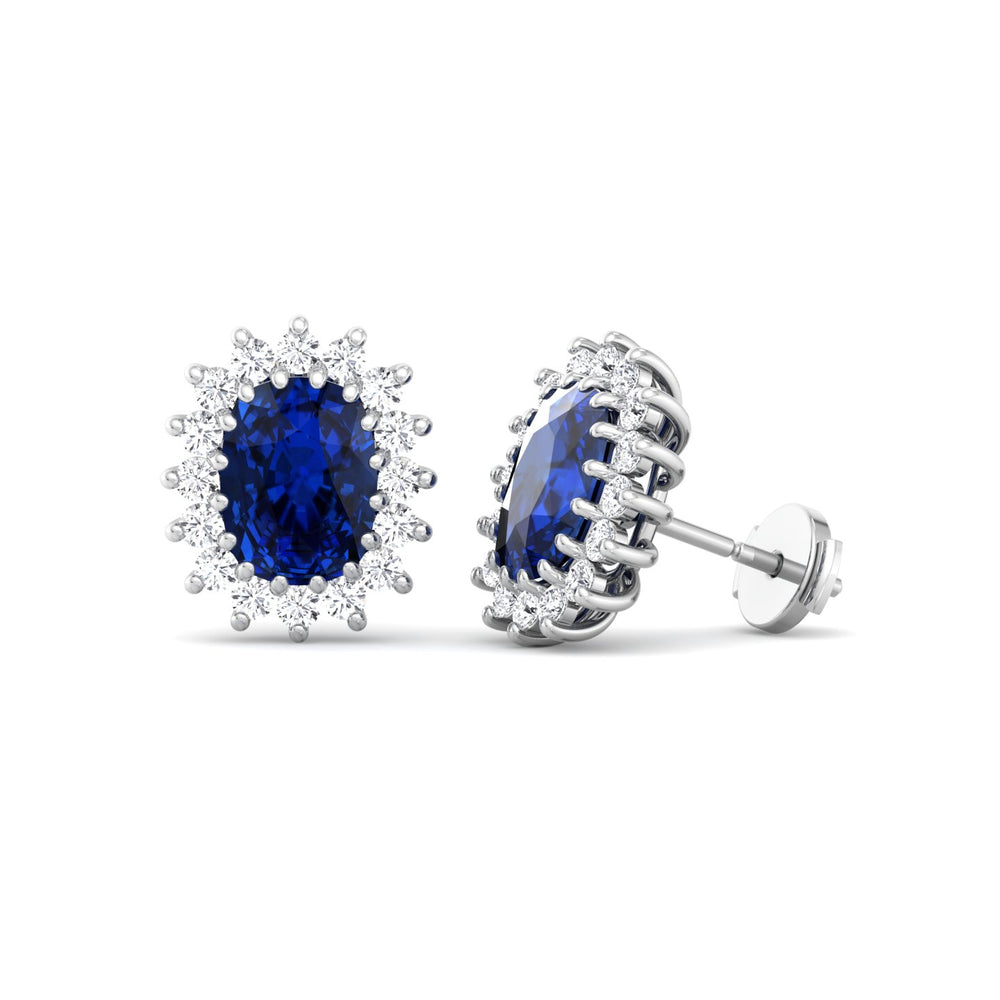 Cielo - Oval Cut Sapphire and Diamond Halo Flower Style Earrings - Gem Jewelers Co