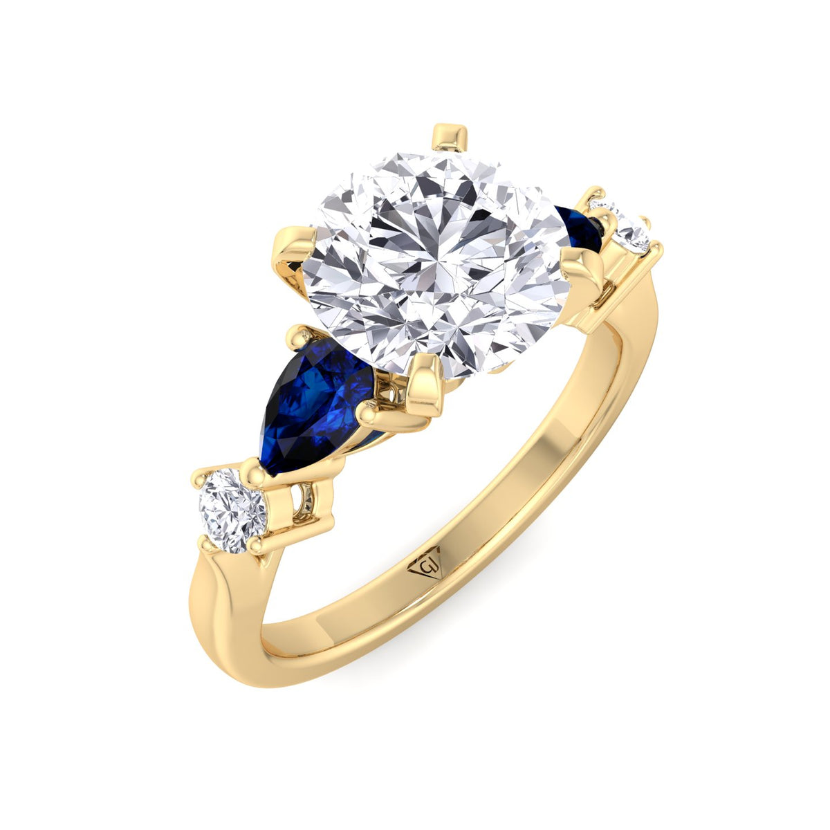 2-57ctw-round-cut-diamond-engagement-ring-with-blue-sapphire-pear-shape-sidestones-solid-yellow-gold