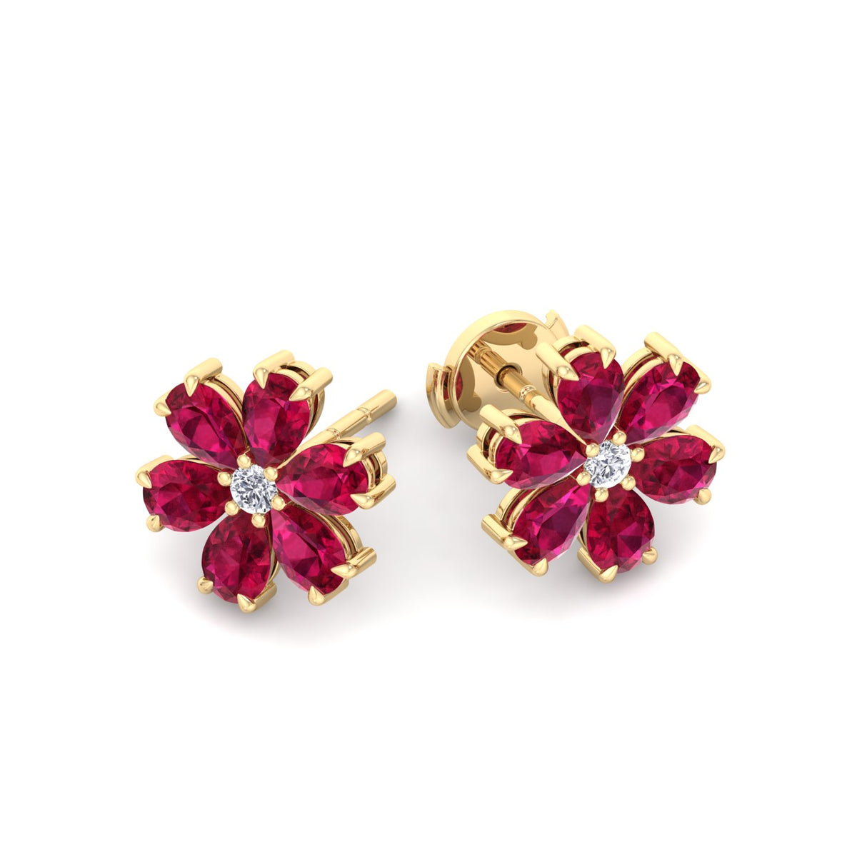 Otta - Pear Shaped Ruby & Diamond Cluster Earrings - Gem Jewelers Co