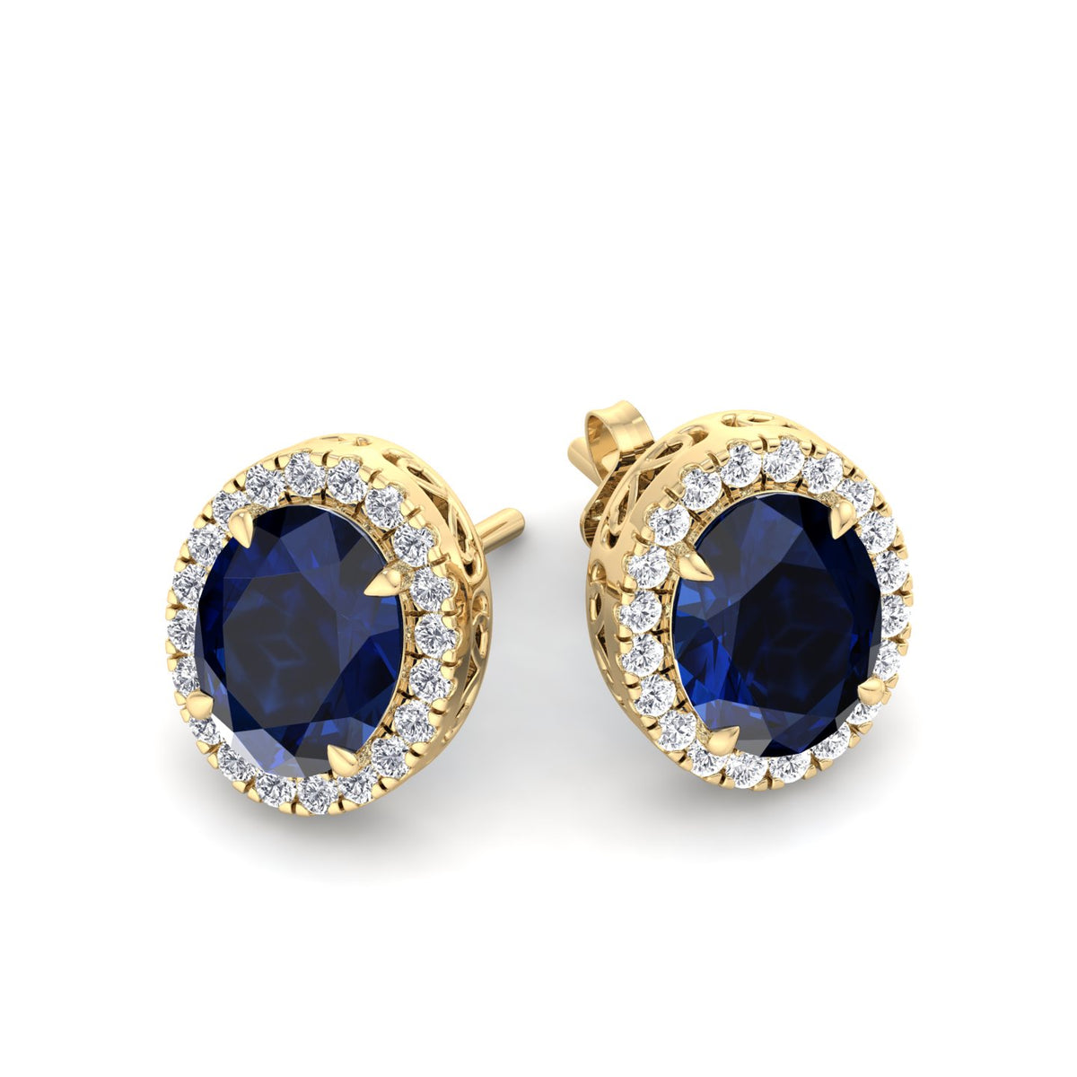 Acqua - Oval Cut Sapphire and Diamond Halo Earrings - Gem Jewelers Co