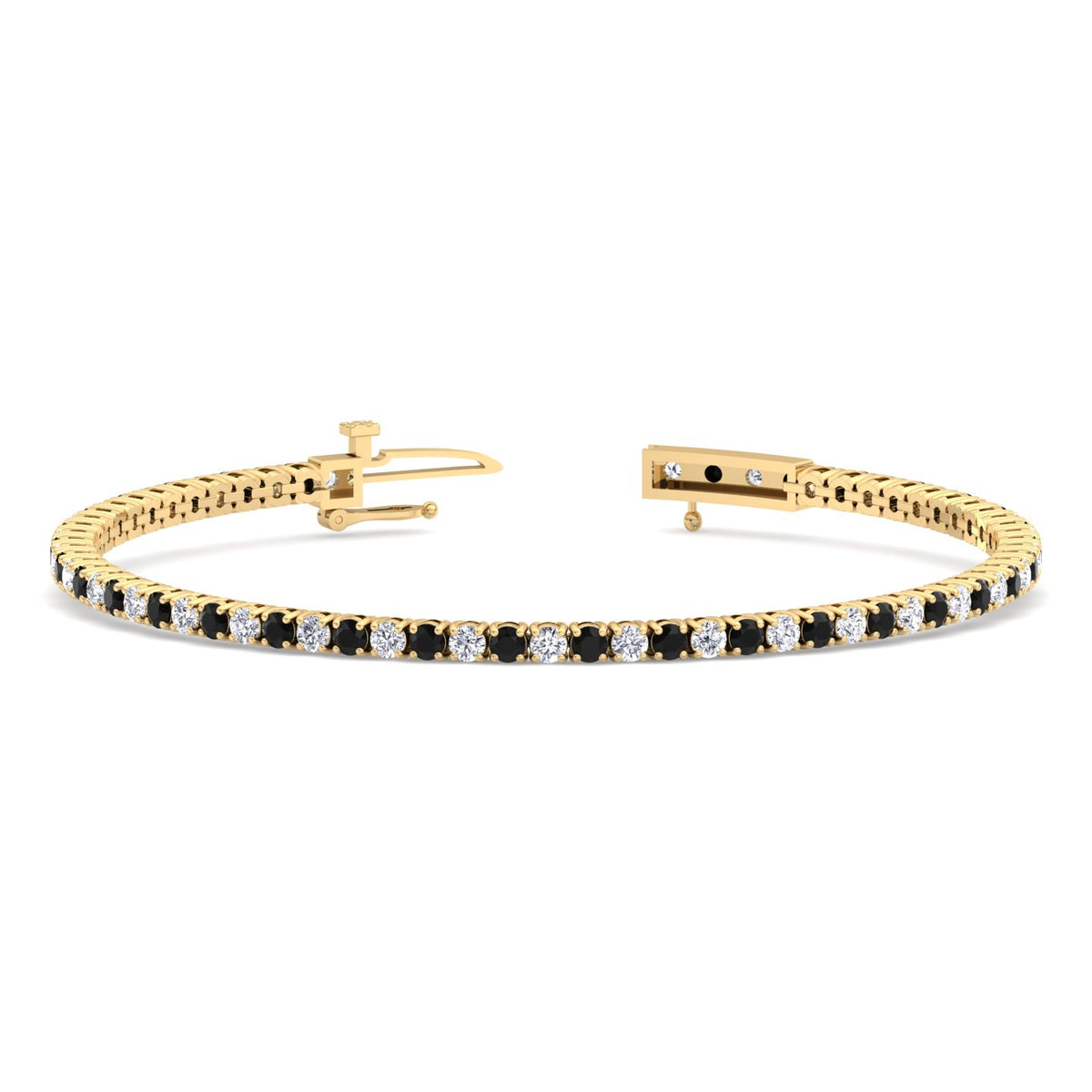 4CT black and white diamond tennis bracelet 14K yellow gold