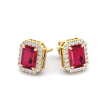 Fuoco - Emerald Cut Ruby and Diamond Halo Earrings - Gem Jewelers Co