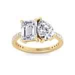 Evie - Emerald & Pear Shape Diamond Engagement Ring With Pave Band - Gem Jewelers Co