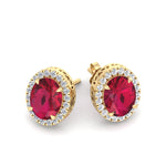 Cora - Oval Cut Ruby and Diamond Halo Earrings - Gem Jewelers Co