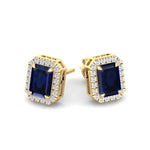 Calcolo - Emerald Cut Sapphire and Diamond Halo Earrings - Gem Jewelers Co