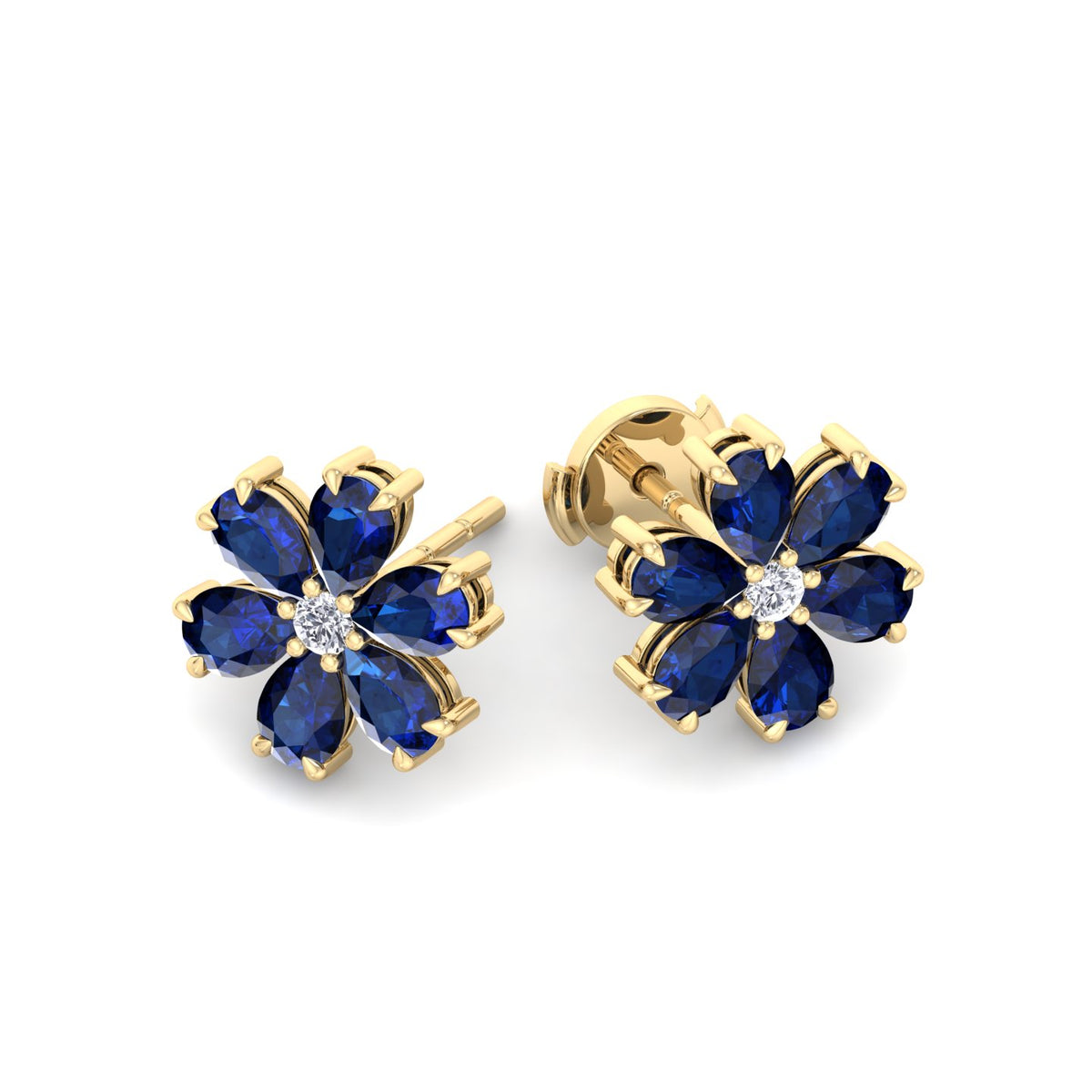 Fiore - Pear Shaped Sapphire & Diamond Cluster Earrings - Gem Jewelers Co