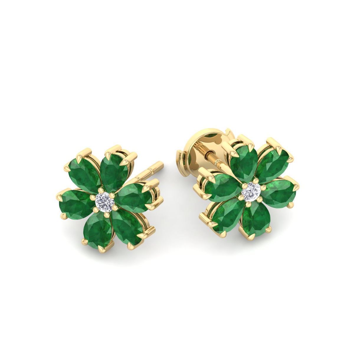 Favi - Pear Shaped Emerald & Diamond Cluster Earrings - Gem Jewelers Co