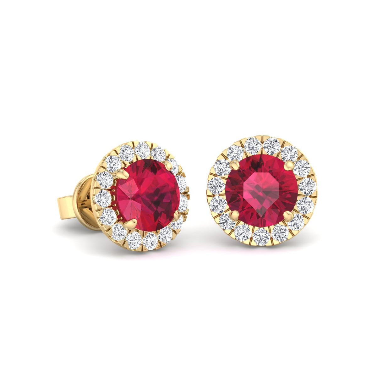 Tavo - Round Cut Ruby & Diamond Halo Earrings - Gem Jewelers Co