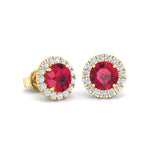 Tavo - Round Cut Ruby & Diamond Halo Earrings - Gem Jewelers Co