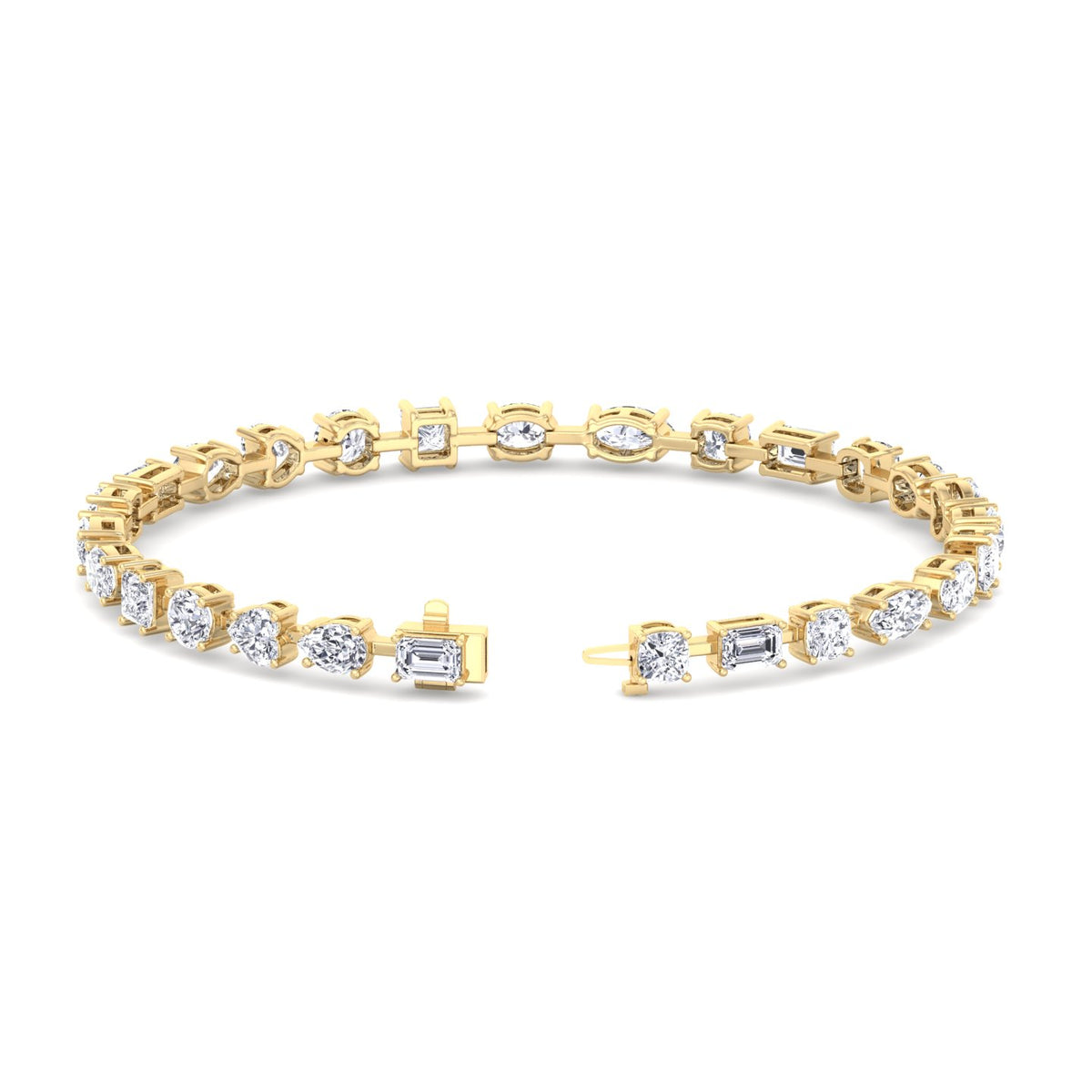 10.50 carat multi-shape diamond tennis bracelet yellow gold