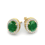 Foglia - Oval Cut Emerald and Diamond Halo Earrings - Gem Jewelers Co