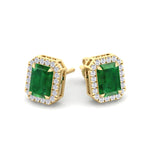 Genio - Emerald Cut Green Emerald Diamond Halo Earrings - Gem Jewelers Co