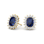 Cielo - Oval Cut Sapphire and Diamond Halo Flower Style Earrings - Gem Jewelers Co
