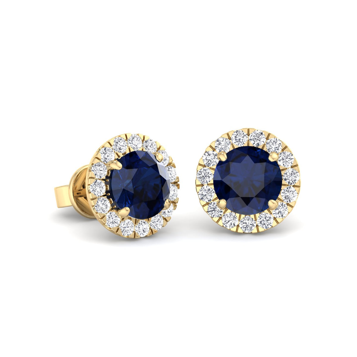 Tiber - Round Cut Blue Sapphire & Diamond Halo Earrings - Gem Jewelers Co