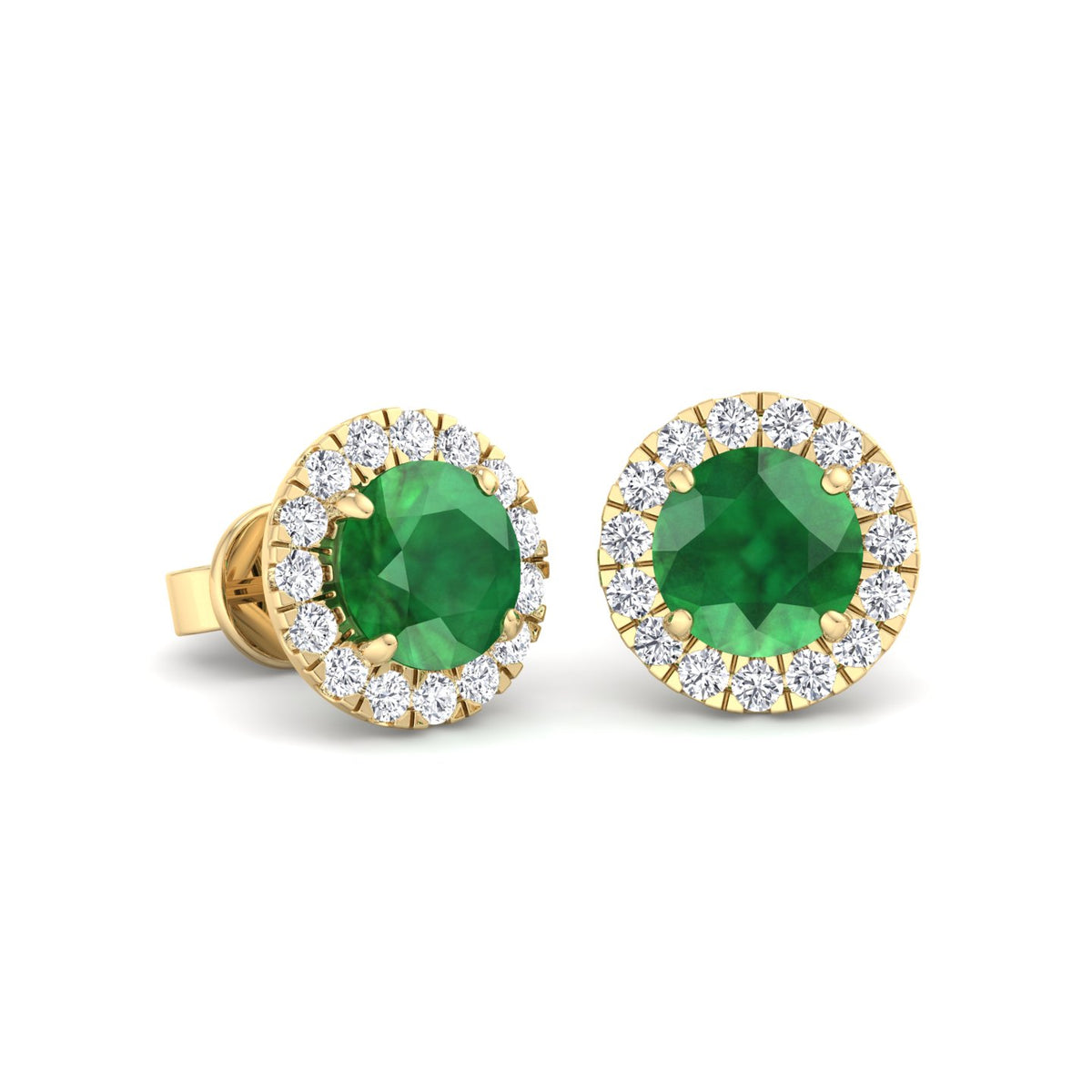 Safo - Round Cut Emerald & Diamond Halo Earrings - Gem Jewelers Co