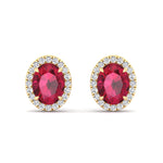 Cora - Oval Cut Ruby and Diamond Halo Earrings - Gem Jewelers Co