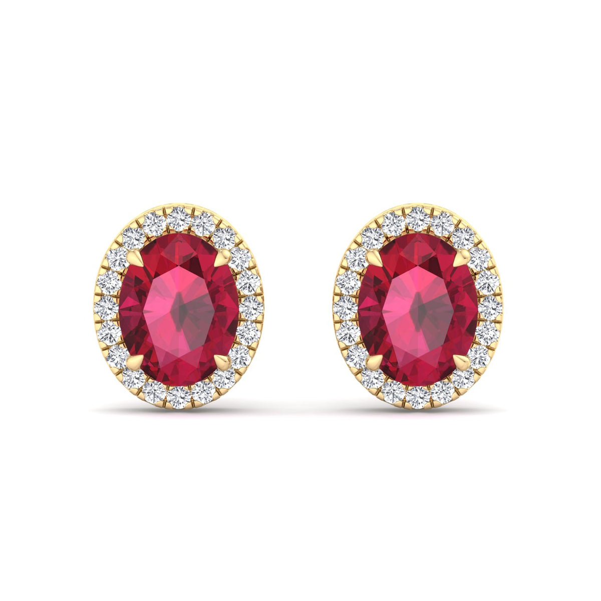 Cora - Oval Cut Ruby and Diamond Halo Earrings - Gem Jewelers Co