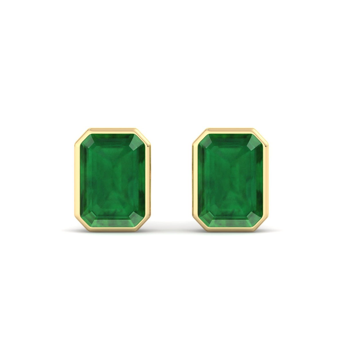 Chia - Emerald Cut Emerald Bezel Set Earrings - Gem Jewelers Co
