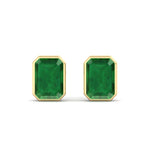 Chia - Emerald Cut Emerald Bezel Set Earrings - Gem Jewelers Co