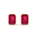 Cilie - Emerald Cut Ruby Bezel Set Earrings - Gem Jewelers Co