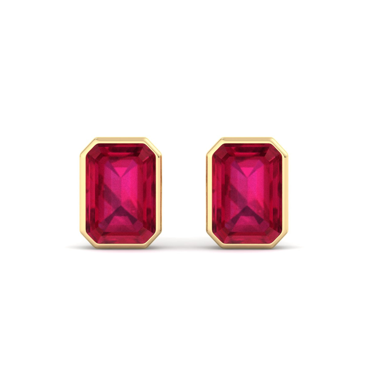 Cilie - Emerald Cut Ruby Bezel Set Earrings - Gem Jewelers Co