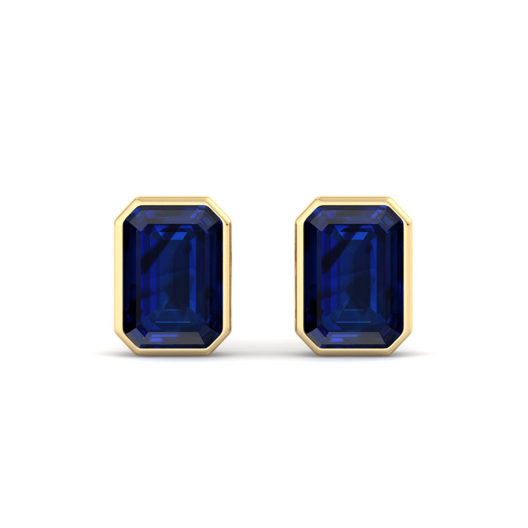Cubo - Emerald Cut Sapphire Bezel Set Earrings