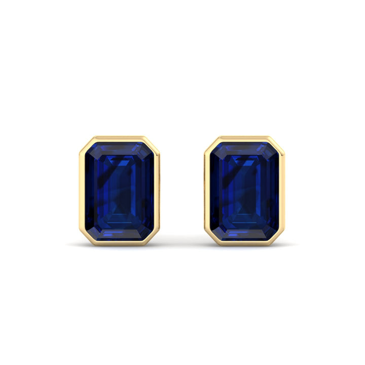 Cubo - Emerald Cut Sapphire Bezel Set Earrings