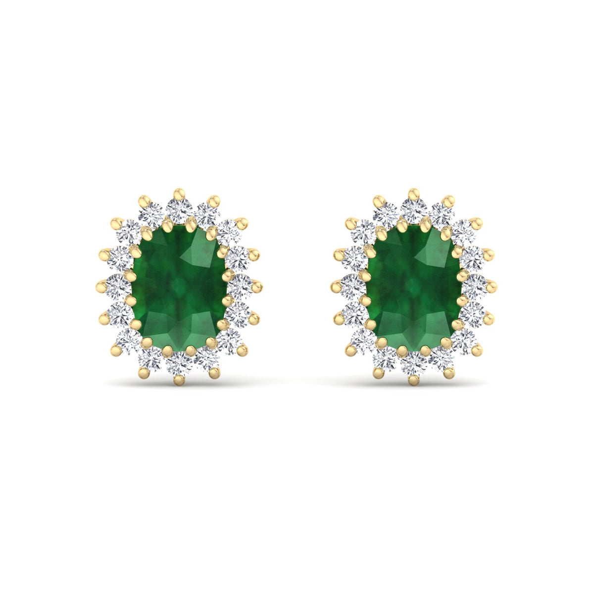 Pino - Oval Cut Emerald and Diamond Halo Flower Style Earrings - Gem Jewelers Co