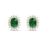 Pino - Oval Cut Emerald and Diamond Halo Flower Style Earrings - Gem Jewelers Co