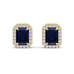 Calcolo - Emerald Cut Sapphire and Diamond Halo Earrings - Gem Jewelers Co