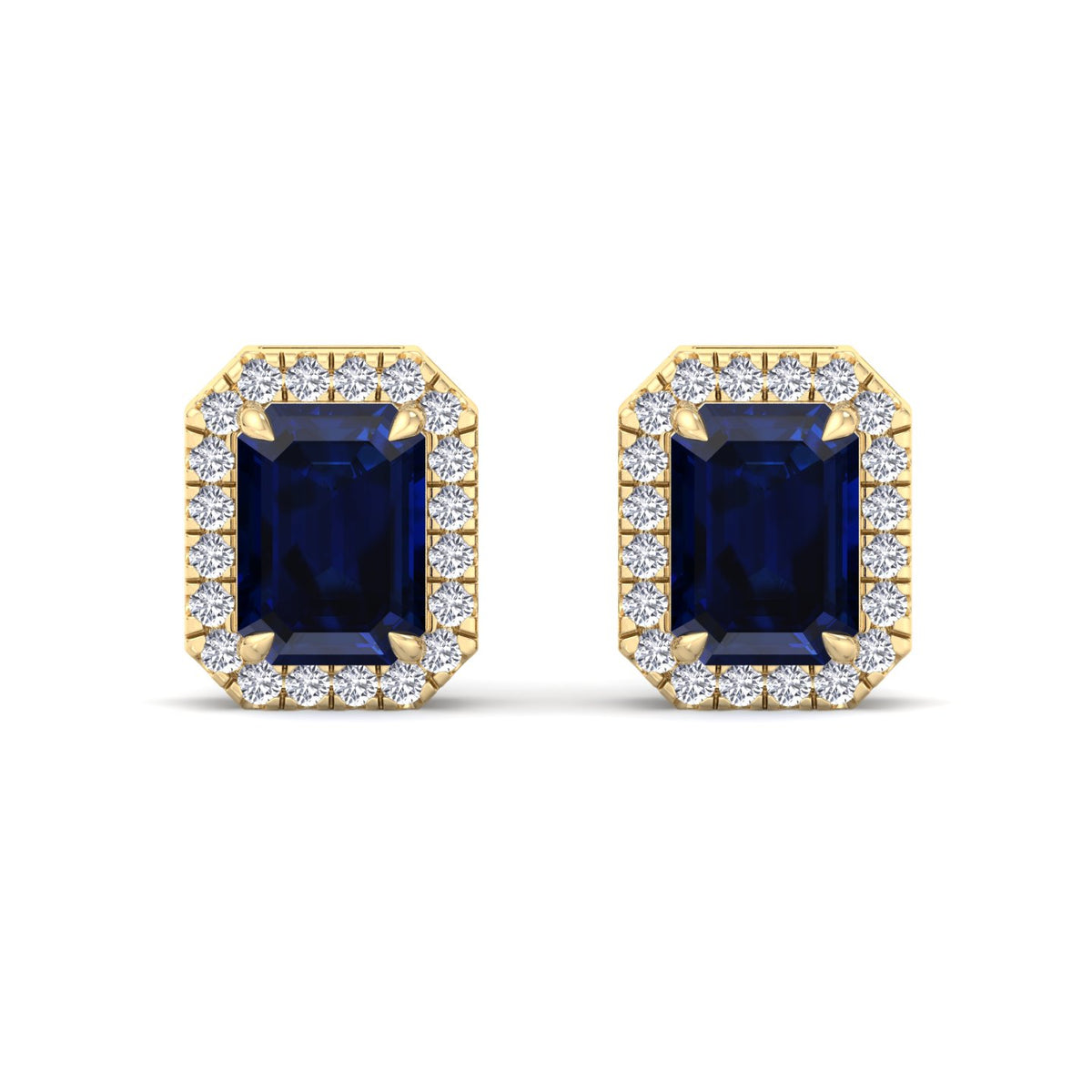 Calcolo - Emerald Cut Sapphire and Diamond Halo Earrings - Gem Jewelers Co