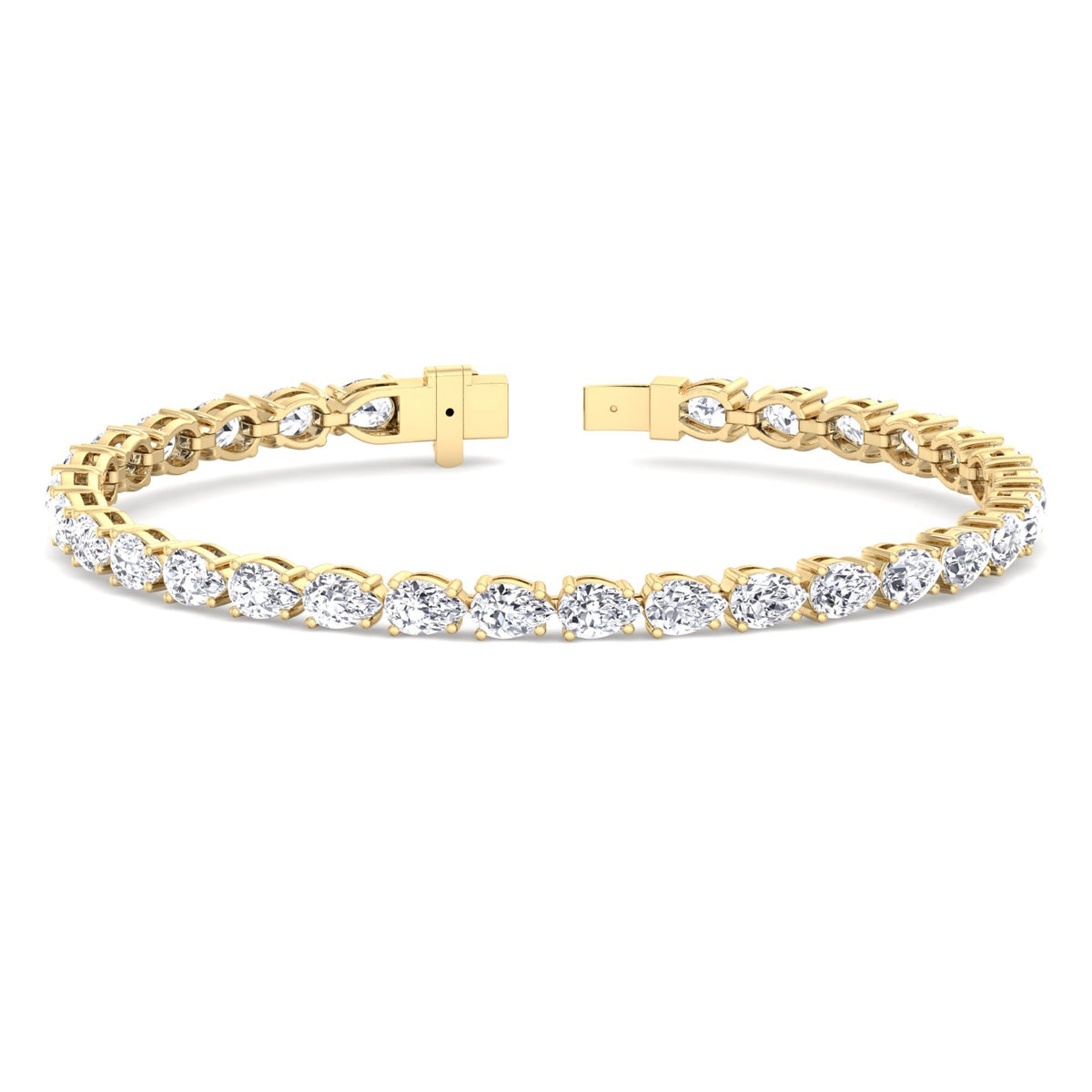 Pear shape diamond tennis bracelet 14K yellow gold