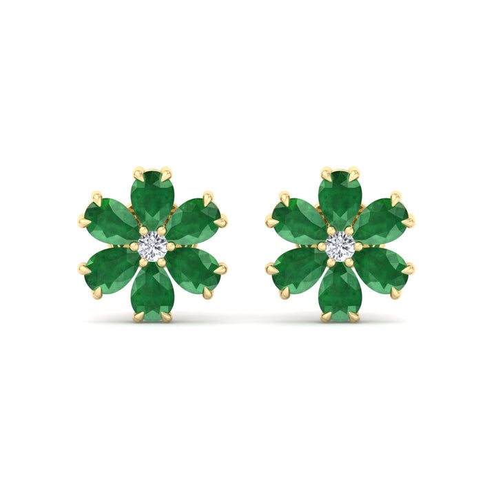 Favi - Pear Shaped Emerald & Diamond Cluster Earrings