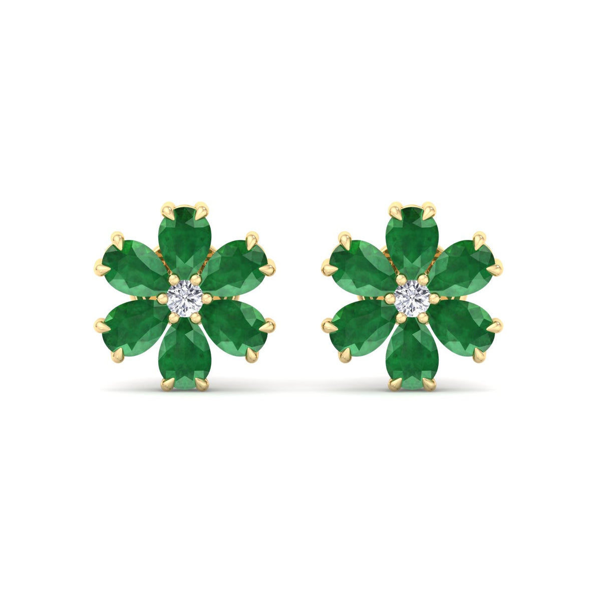 Favi - Pear Shaped Emerald & Diamond Cluster Earrings - Gem Jewelers Co