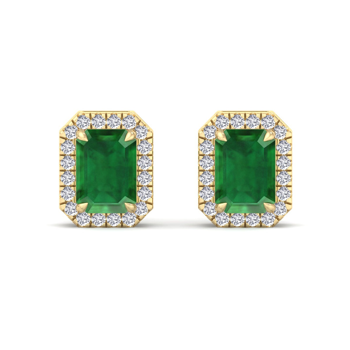 Genio - Emerald Cut Green Emerald Diamond Halo Earrings - Gem Jewelers Co
