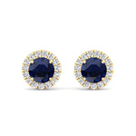 Tiber - Round Cut Blue Sapphire & Diamond Halo Earrings - Gem Jewelers Co