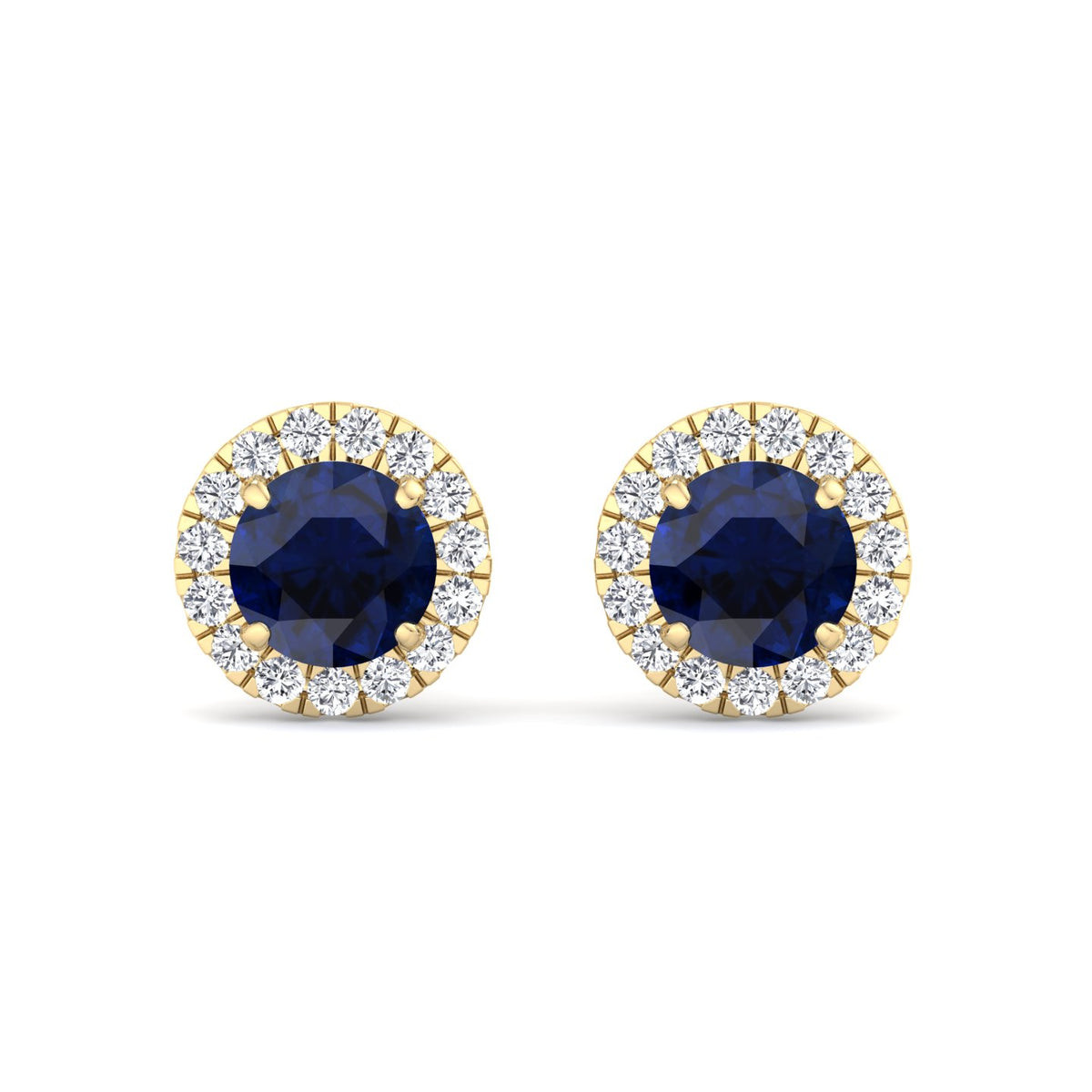 Tiber - Round Cut Blue Sapphire & Diamond Halo Earrings - Gem Jewelers Co
