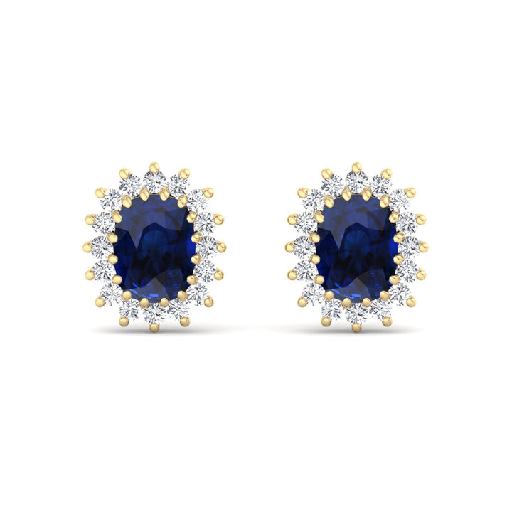 Cielo - Oval Cut Sapphire and Diamond Halo Flower Style Earrings