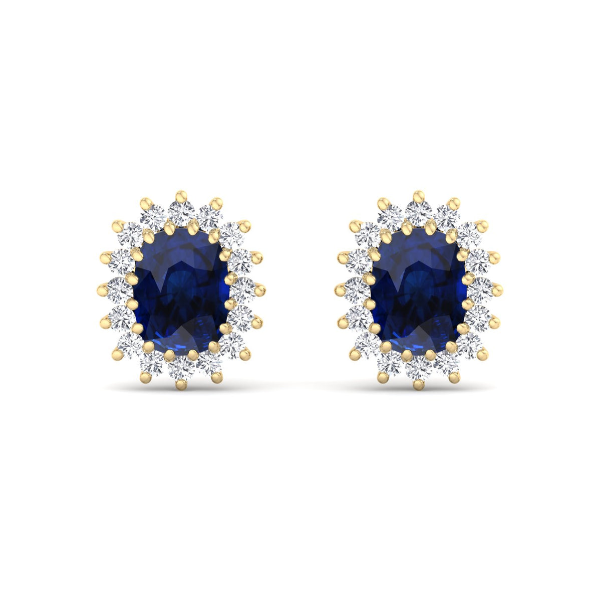 Cielo - Oval Cut Sapphire and Diamond Halo Flower Style Earrings - Gem Jewelers Co