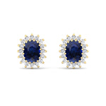 Cielo - Oval Cut Sapphire and Diamond Halo Flower Style Earrings - Gem Jewelers Co