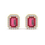 Fuoco - Emerald Cut Ruby and Diamond Halo Earrings - Gem Jewelers Co