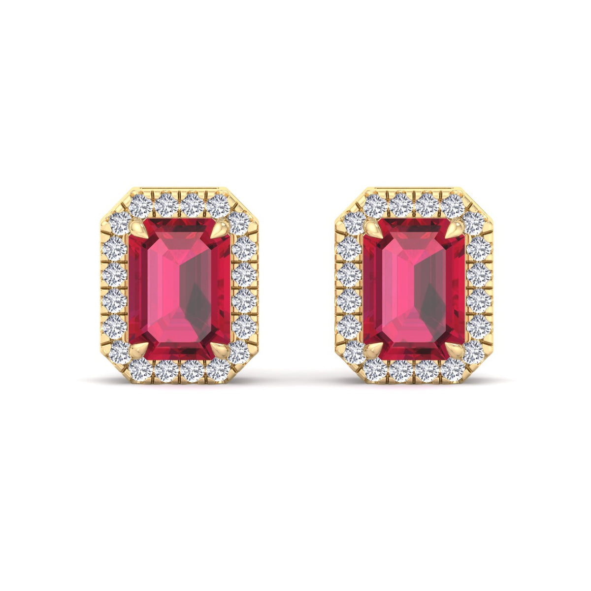 Fuoco - Emerald Cut Ruby and Diamond Halo Earrings - Gem Jewelers Co